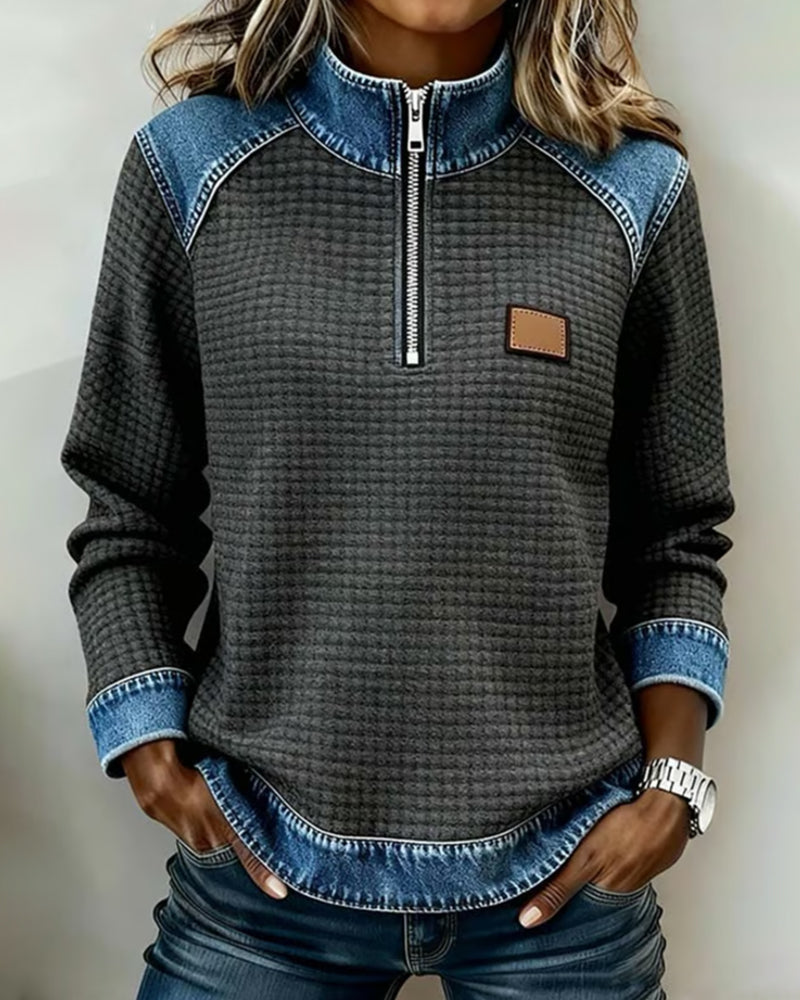 Sweatshirt Med Halv Lynlås Og Farveblokke I Kraven