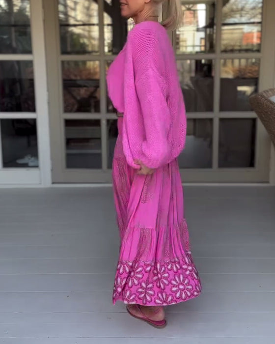 Lyserød langærmet strikcardigan