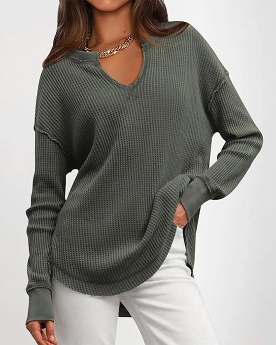 Top Vaffel Henley Lang Ærme