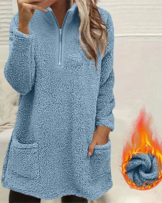 Sweatshirt Ensfarvet Stående Krave