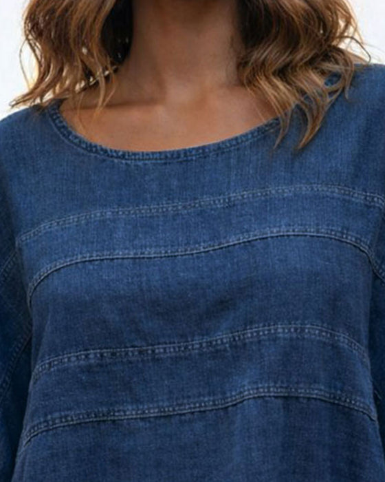 Top Løs Flagermusærme Denim