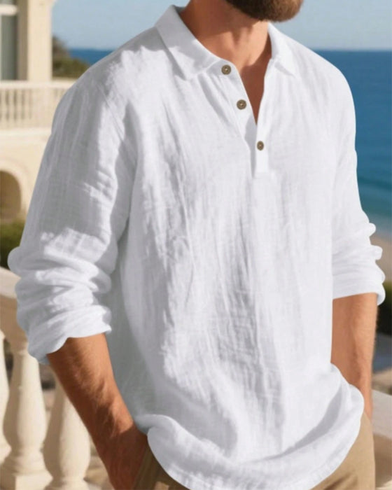 Skjorte Herre Letvægt Løs Hør Langærmet Polo