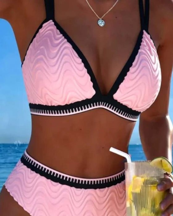 Bikini Farveblok Dobbeltstrop Tekstureret