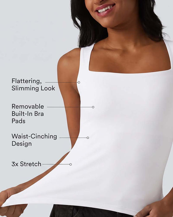 Tank Top Ensfarvet Firkantet Hals Indbygget Bh