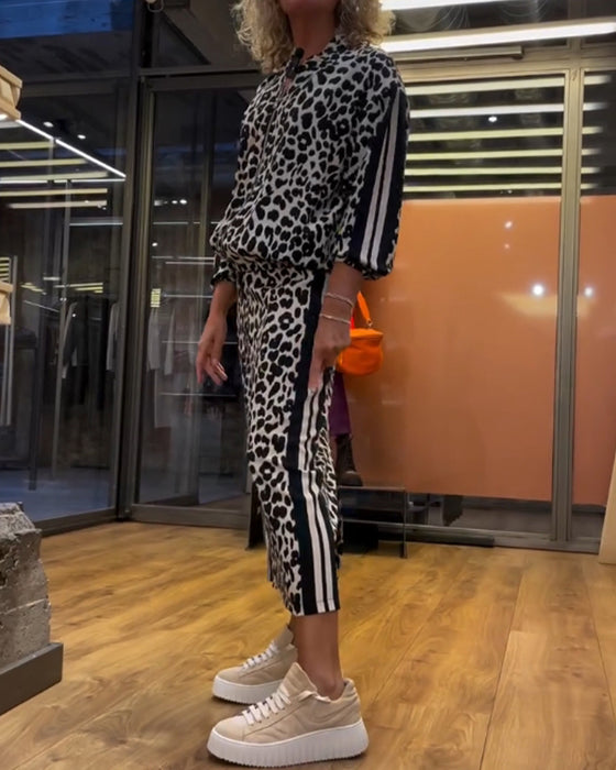 To-delt leopardprint sæt | Top og nederdel