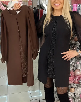 Kjole Faux To-Delst Moderne Rund Halsudskæring