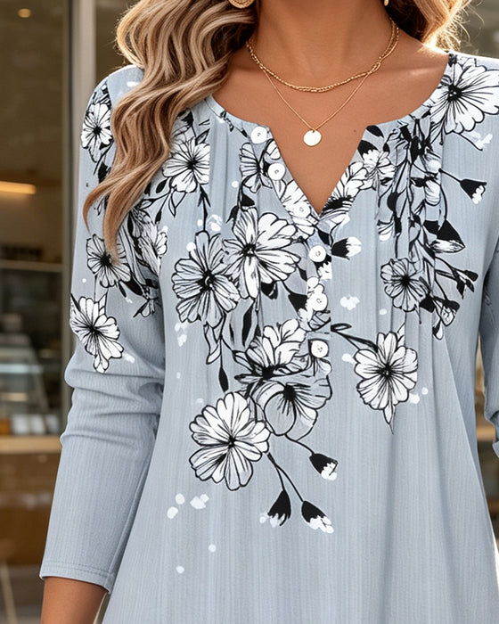 Bluse Mini V-Hals Blomstret Tryk