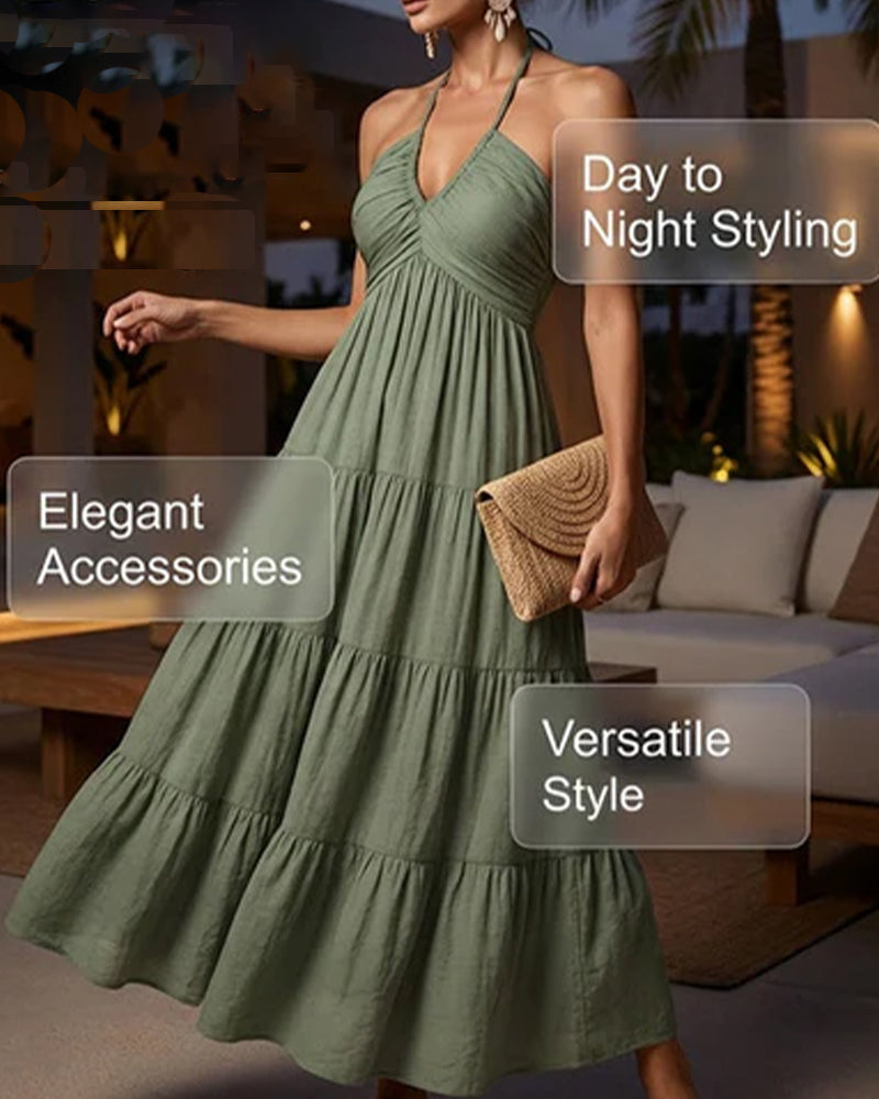Kjole Halsstrop Bandeau Flerlags Rynke