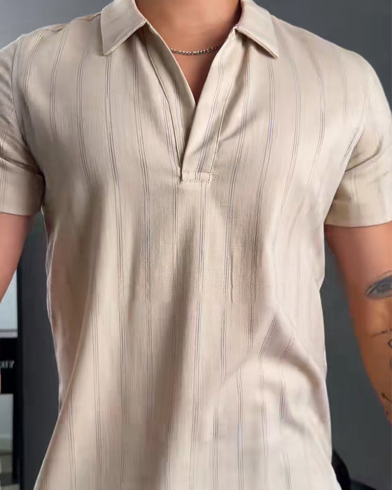 Herre-Ribbet Afslappet T-Shirt Med Polokrave