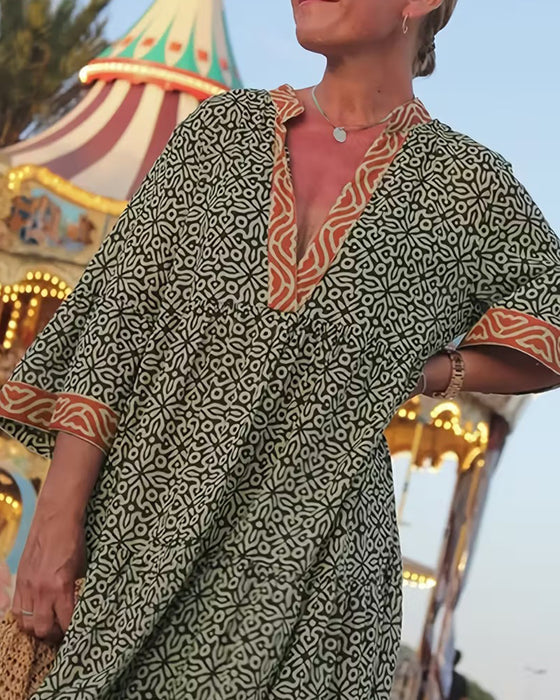 Kjole V-Udskæring Kortærmet Tryk Ferie