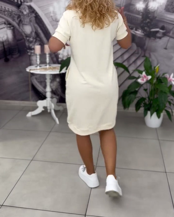 Kjole Mode V-Hals Korte Ærmer