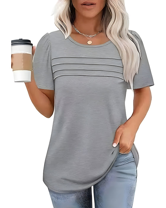T-Shirt Plisseret Løs Rund Hals Kortærmet