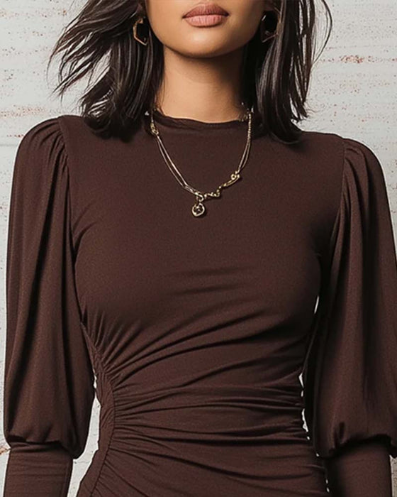 Kjole Plisseret Bodycon Lang Ærme