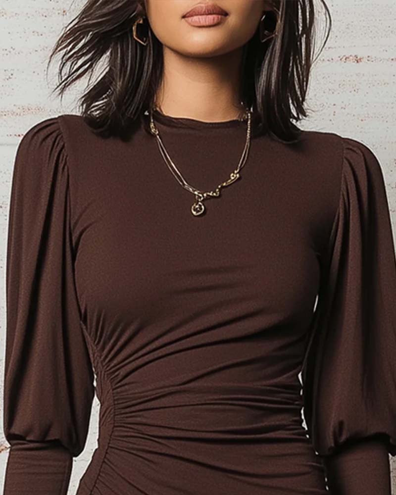 Kjole Plisseret Bodycon Lang Ærme