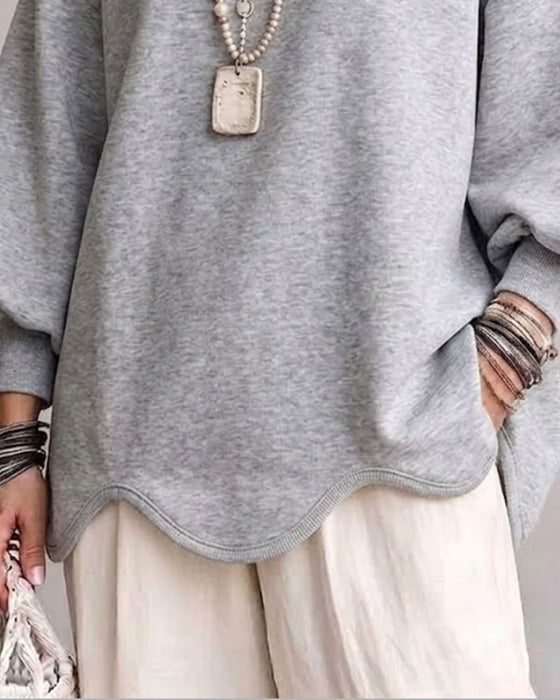 Sweatshirt Rund Hals Lanterne Ærme Asymmetrisk