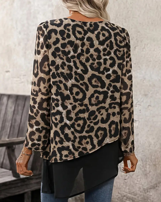 Bluse Med Leopardprint Patchwork