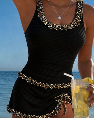 Tankini Leopard Tryk Blonde U-Hals Kjole