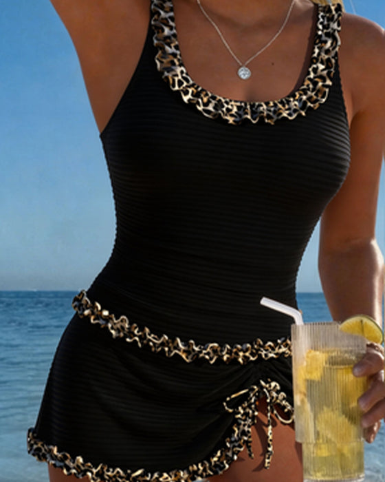 Tankini Leopard Tryk Blonde U-Hals Kjole