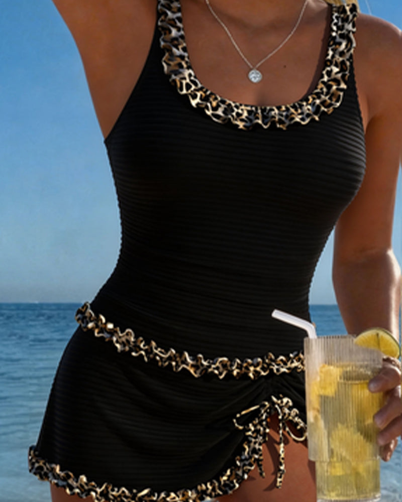 Tankini Leopard Tryk Blonde U-Hals Kjole