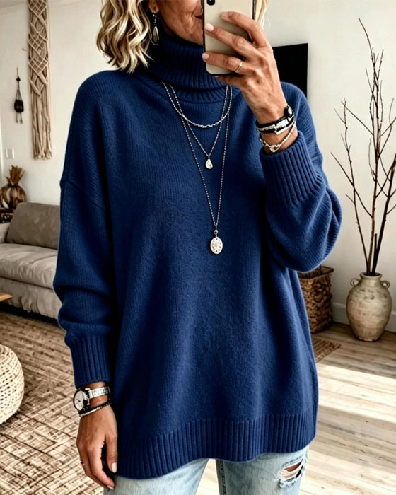 Pullover Høj Hals Løs