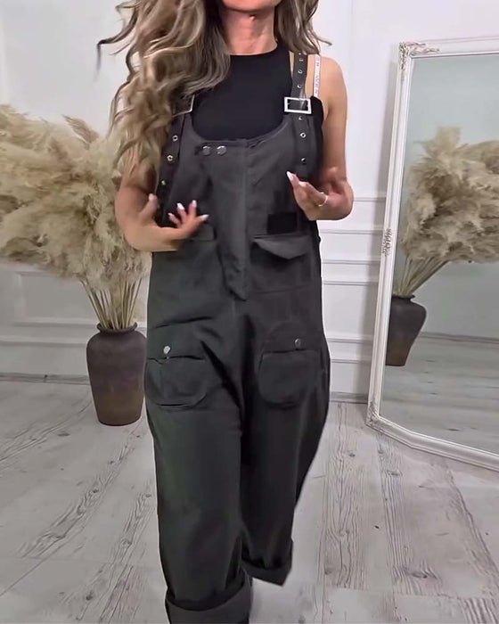 Jumpsuit Ensfarvet Casual Arbejdstøj
