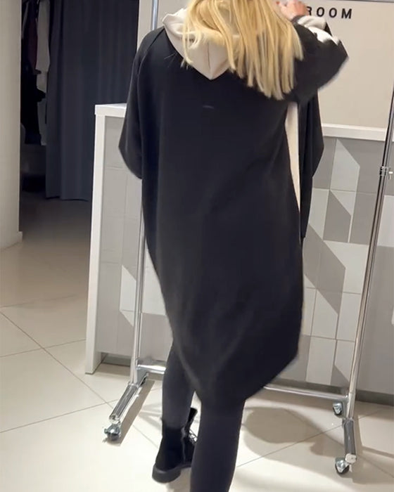 Kjole Med Hætte Farveblok Blomstertryk