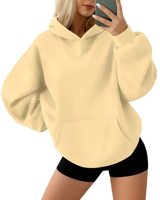 Hoodie Ensfarvet Lang Ærme Casual
