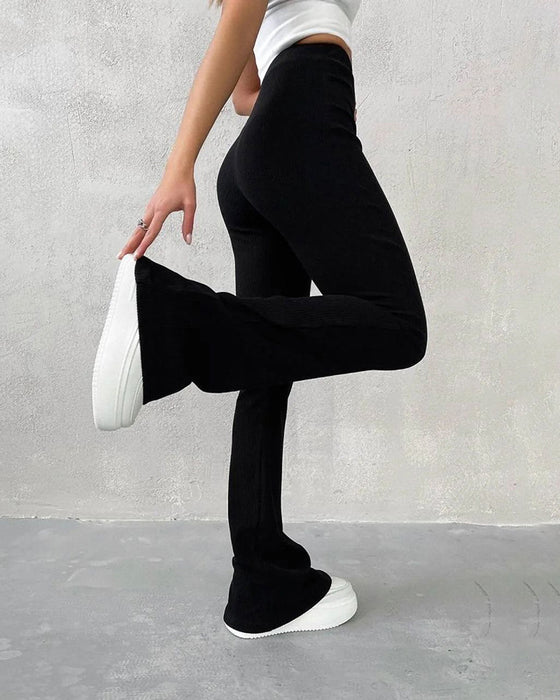 Ensfarvede højtaljede slim fit bukser med mikro-svaj