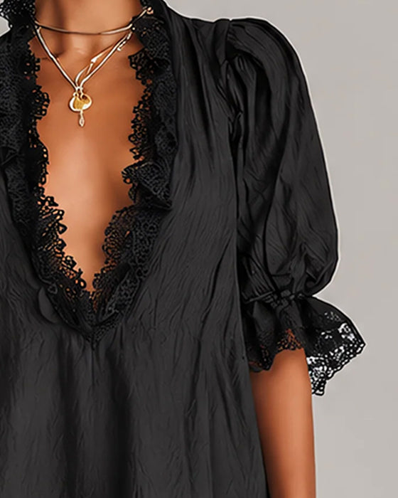 Kjole Blonde Patchwork Asymmetrisk
