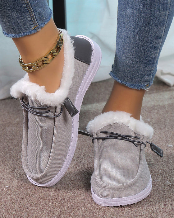 Ensfarvede varme hjemmesko med tyk plysforing