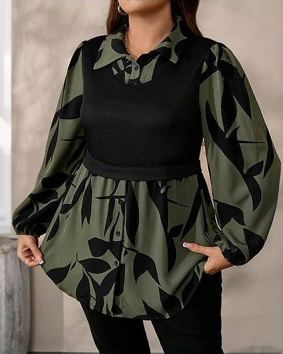 Top Fake Todelt Patchwork Bladprint