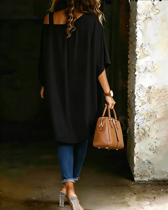 Bluse Asymmetrisk Cold Shoulder Ensfarvet Afslappet