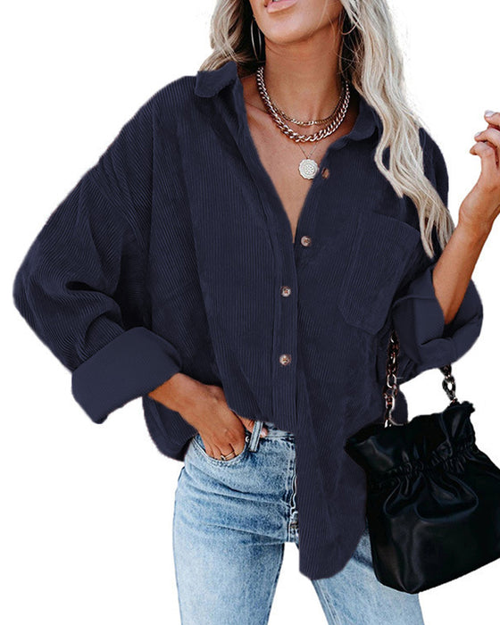 Ensfarvet Manchesterbluse Med Lomme