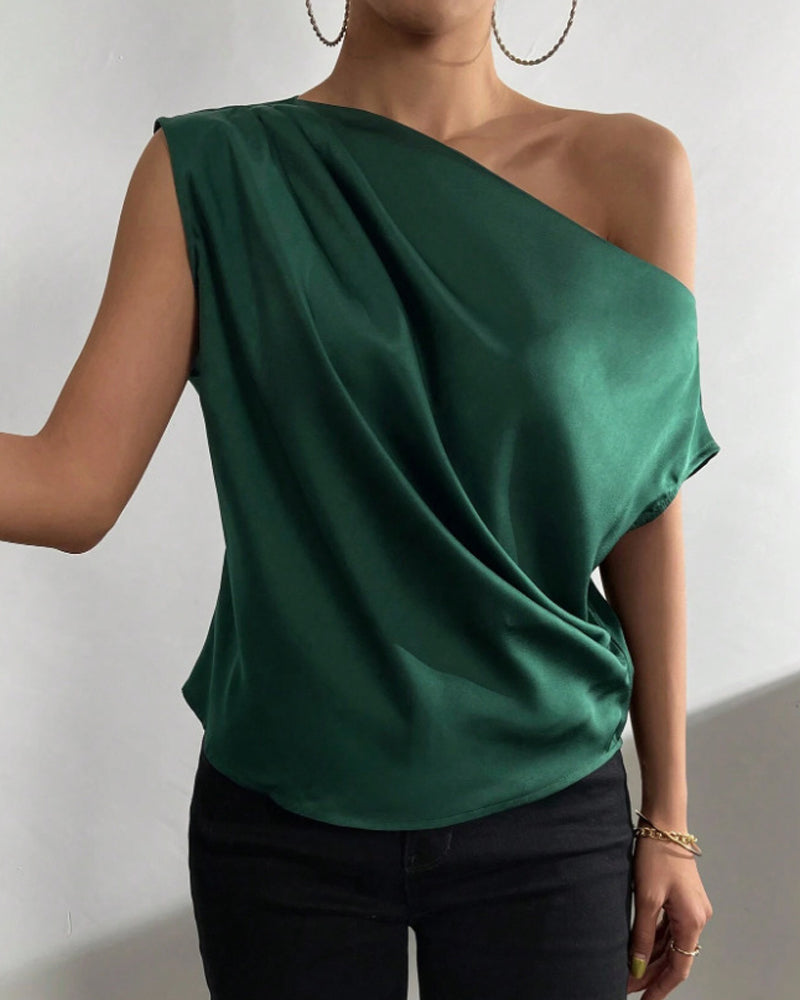 Bluse Solid Farve Off Skulder Ærmeløs