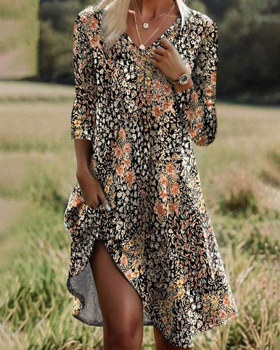 Kjole langærmet blomstret elegant