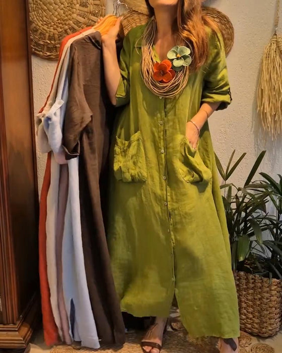 Kjole Lomme Hør Cardigan Afslappet