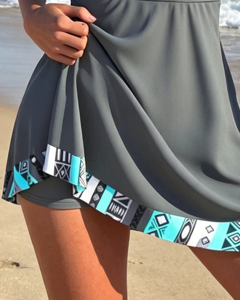 Swimdress Ærmeløs V-Hals Geometrisk Tryk