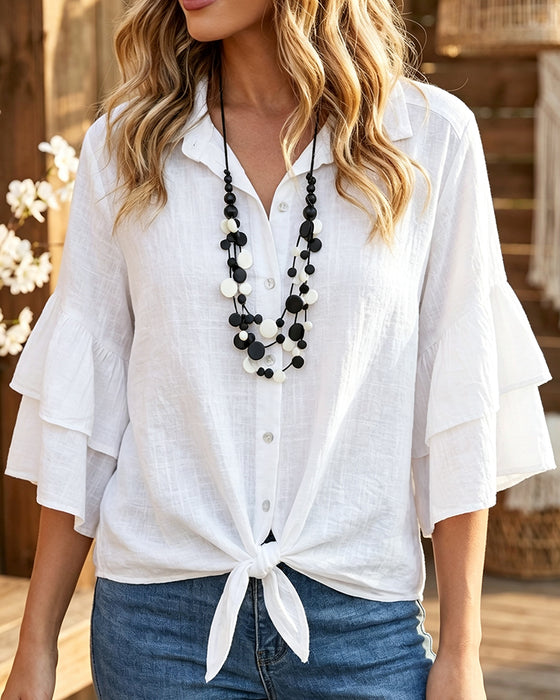 Bluse Skjorte Krave Ruffle Slips