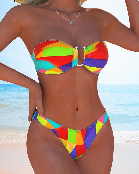 Bikini Farverig Geometrisk Tryk Bandeau