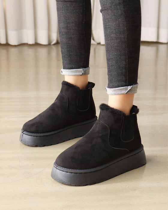 Ensfarvede snestøvler med tyk sål