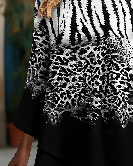 Bluse Rund Hals Leopardmønster Uregelmæssig