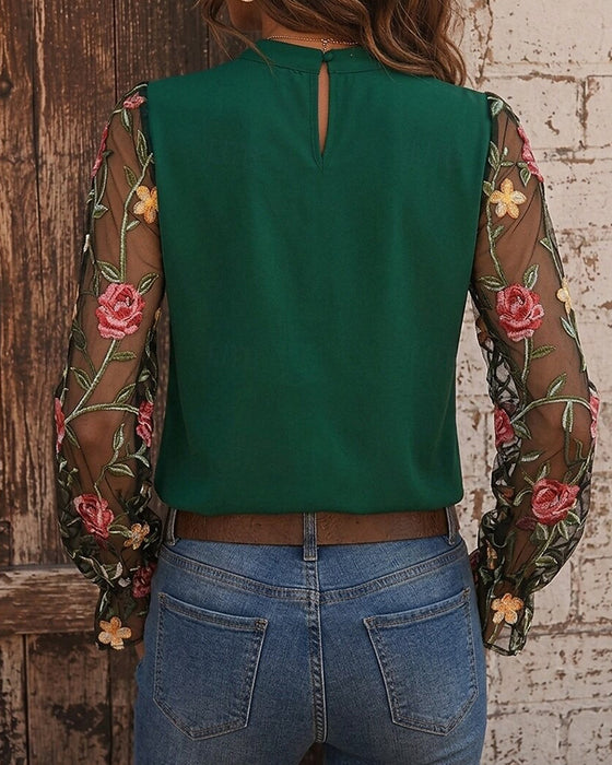 Bluse Mode Blomstret Mandarin Krave