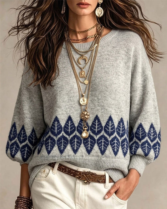 Pullover Rund Hals Lanterne Ærme Blad