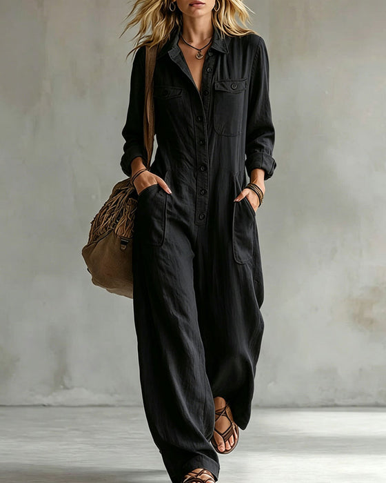 Jumpsuit Enfarvet Langærmet