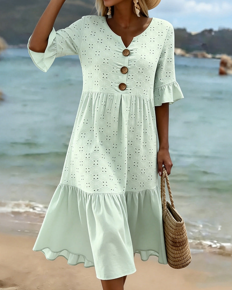 Kjole Gennembrudt Mellemlang Med Rynket Kant