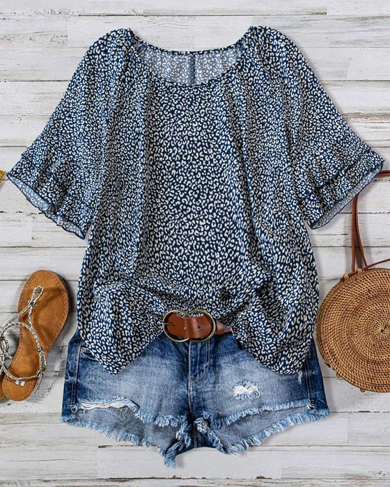 Bluse Ruffle Rundhalset Landlig Stil