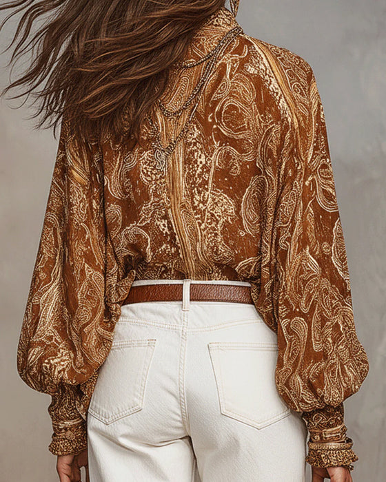 Bluse V-Hals Tryk Casual