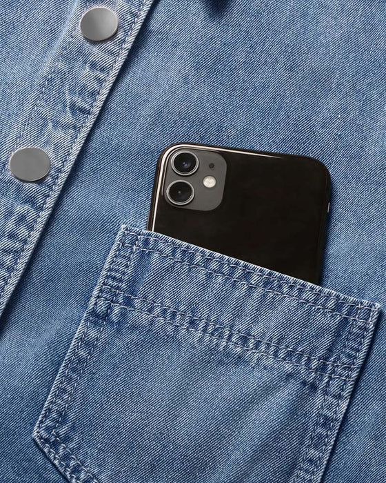 Skjorte Trykknap Denim Lanterne Ærme Løs