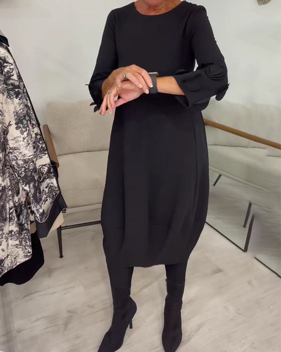 Kjole Rundhals Loose Fit Draperet Afslappet