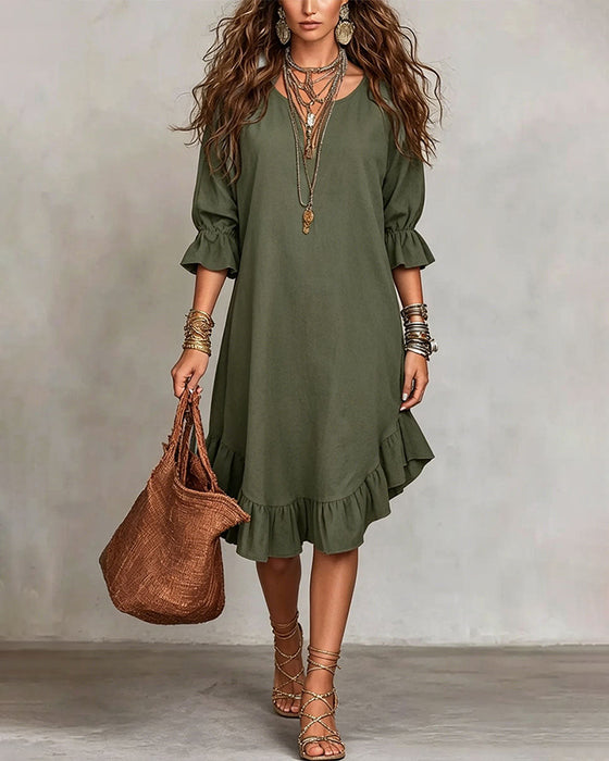 Kjole Casual V-Hals Rynket Midi